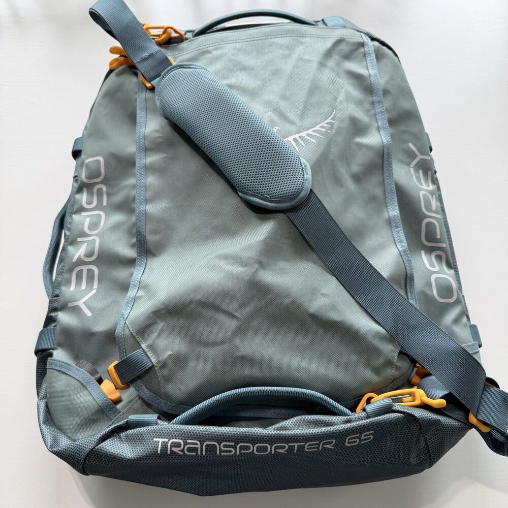 Osprey Transporter 65L Duffle Bag Convert Backpack Straps Blue Luggage Camping